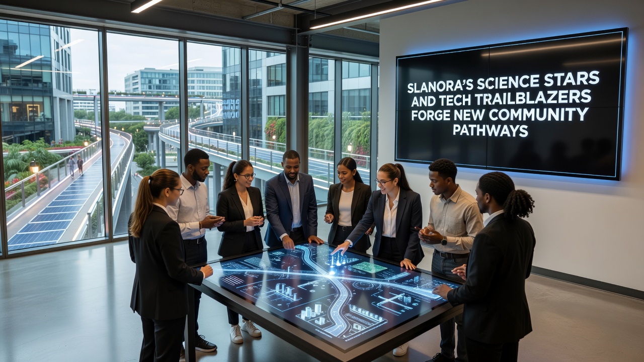 Tech trailblazers demonstrating tools at a Slanora community hub